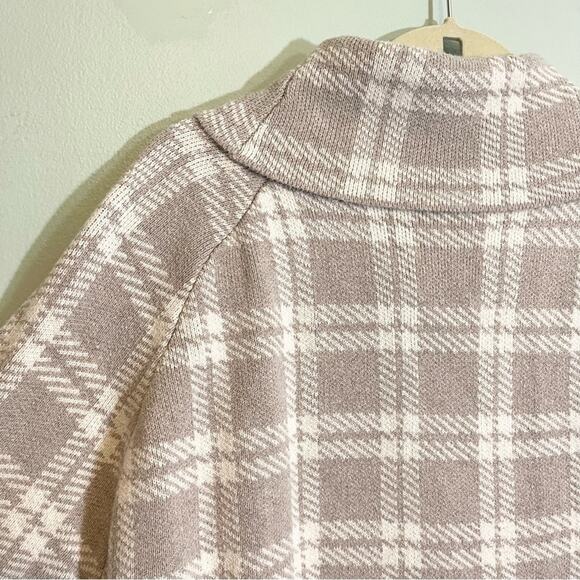 LOFT Outlet Women's Tan Plaid Turtleneck 3/4 Sleeve Poncho Knit Sweater Medium - Picture 8 of 14